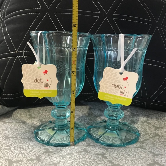 4x Debi Lilly Blue Crystal Goblet Vase / Glass - Picture 4 of 9
